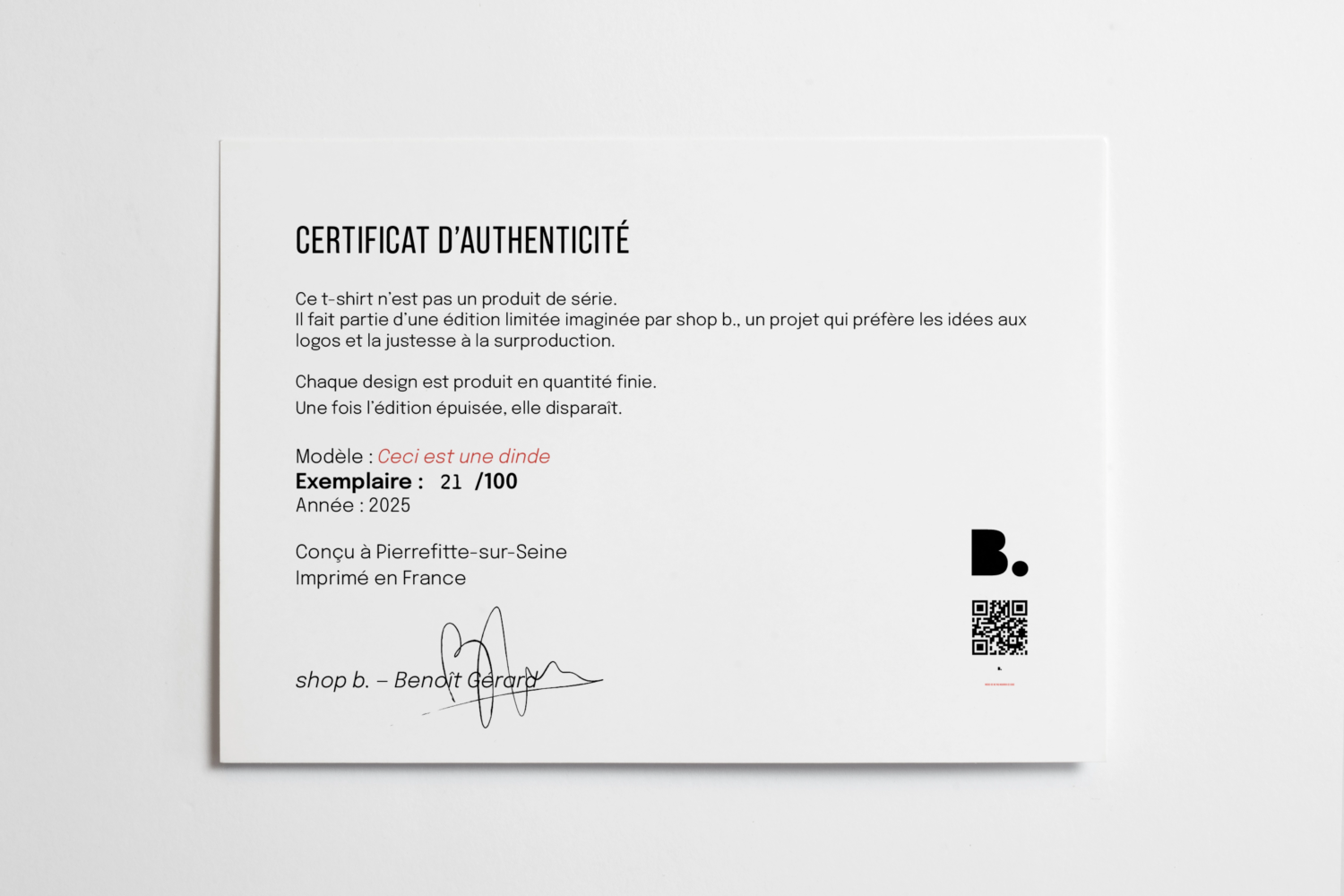 Certificat Ceci est une dinde